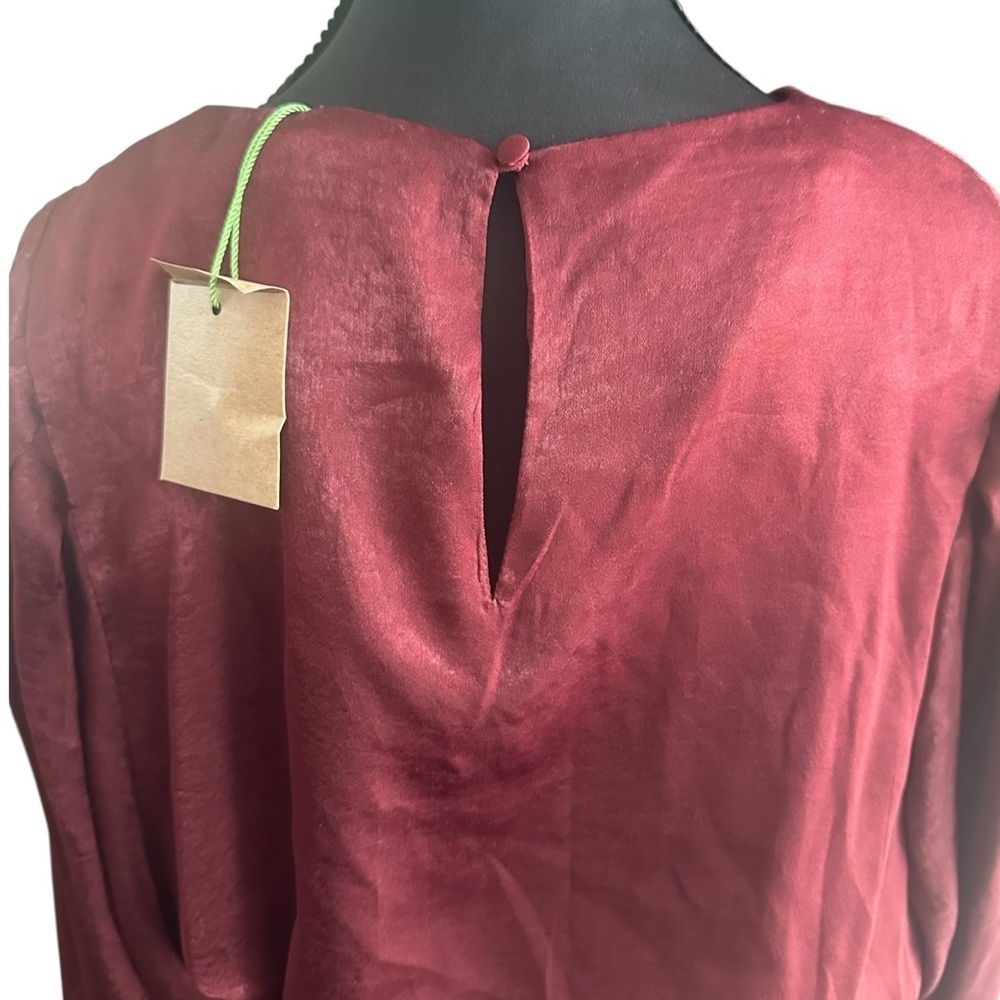 NWT Umgee Burgundy Long Sleeve Maxi Silk Feel Dress Size Small - Picture 4 of 8